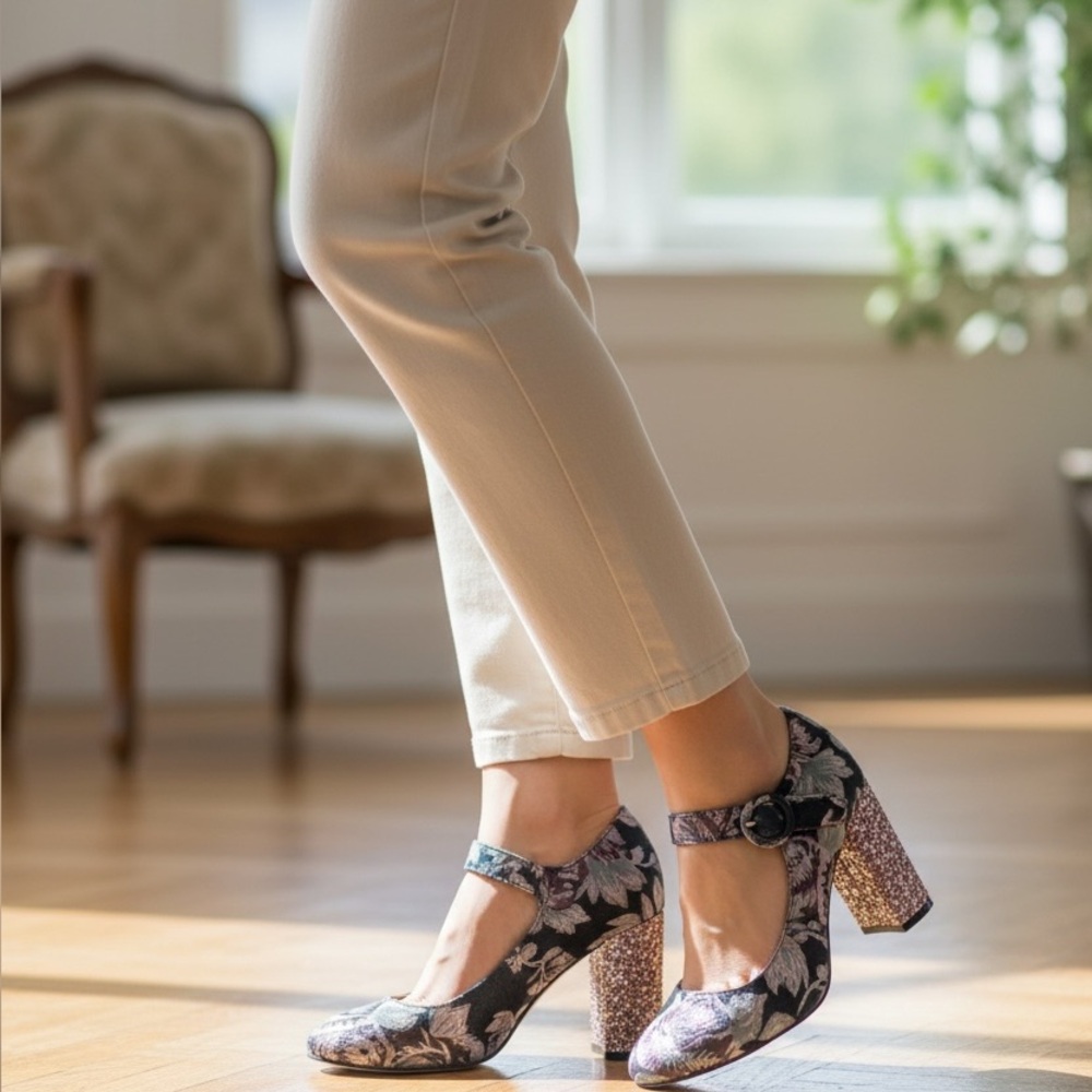 Marc Fisher Purple Floral Glitter Heels